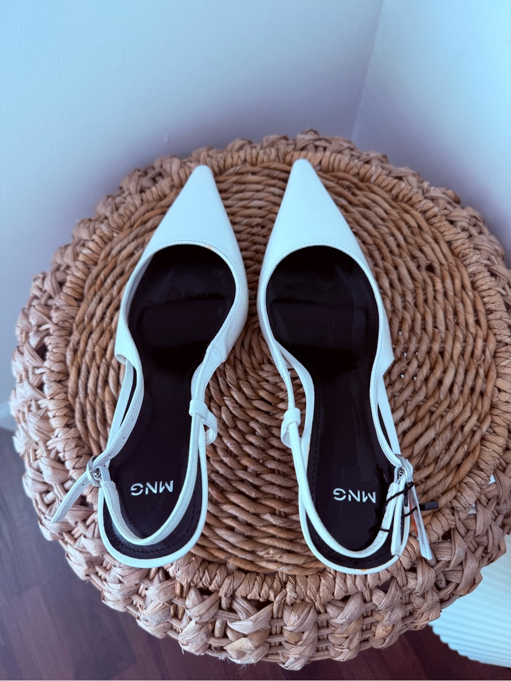Mango White Pointed Slingback Pumps with Adjustable Strap